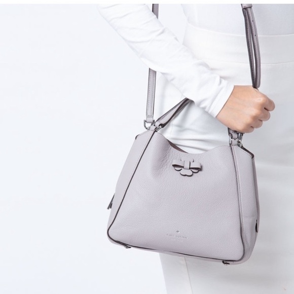 - NWT Kate Spade Soft Taupe Grey Pebbled Leather Triple Compartment Talia Satcel - Picture 2 of 13